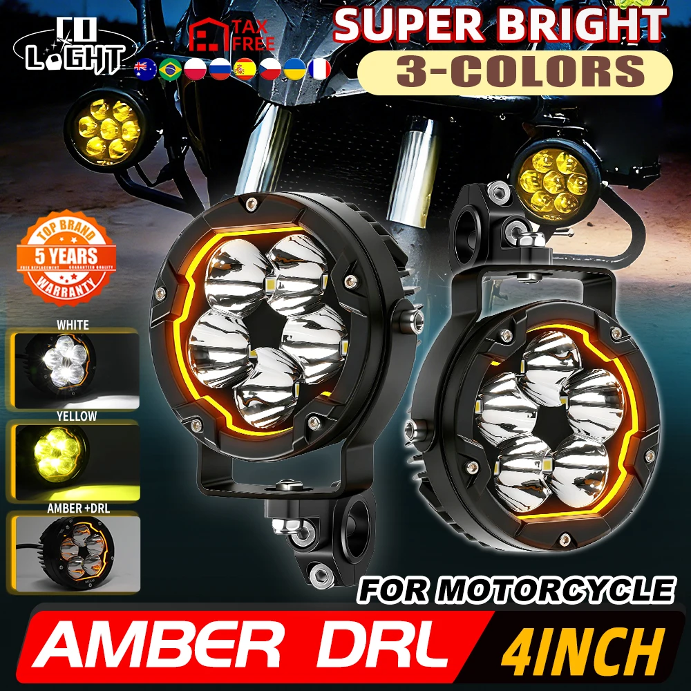 CO LIGHT Nuovi Fari da Lavoro a LED da 4 Pollici con Luci DRL Gialle e Fendinebbia Spot per Uso Fuoristrada, Camion, SUV, Moto, ATV, Barche 12V 24V