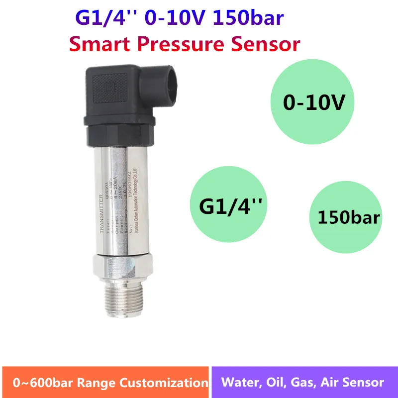 Sensore di pressione 4-20 mA 0-10 V Manometro 0,1 bar/10 bar/145 psi Alimentazione 24 V, G1/4", pressione 0,2 bar, 1 bar, 20 bar, 50 bar, 100 bar, 150 bar