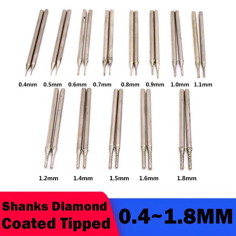 0.4/0.6/0.8/1/1.2/1.4/1.6/1.8mm Gambi Punta da trapano con punta rivestita diamantata per piastrelle Gioielli Vetro Lapidario Burr Pietra preziosa 2.35mm