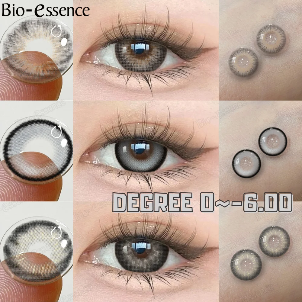 Lentilles de contact de couleur grise bio-essence avec degrés 0 ~-6.00 lentilles de myopie lentilles de contact oculaires naturelles lentilles de prescription lentilles de mode