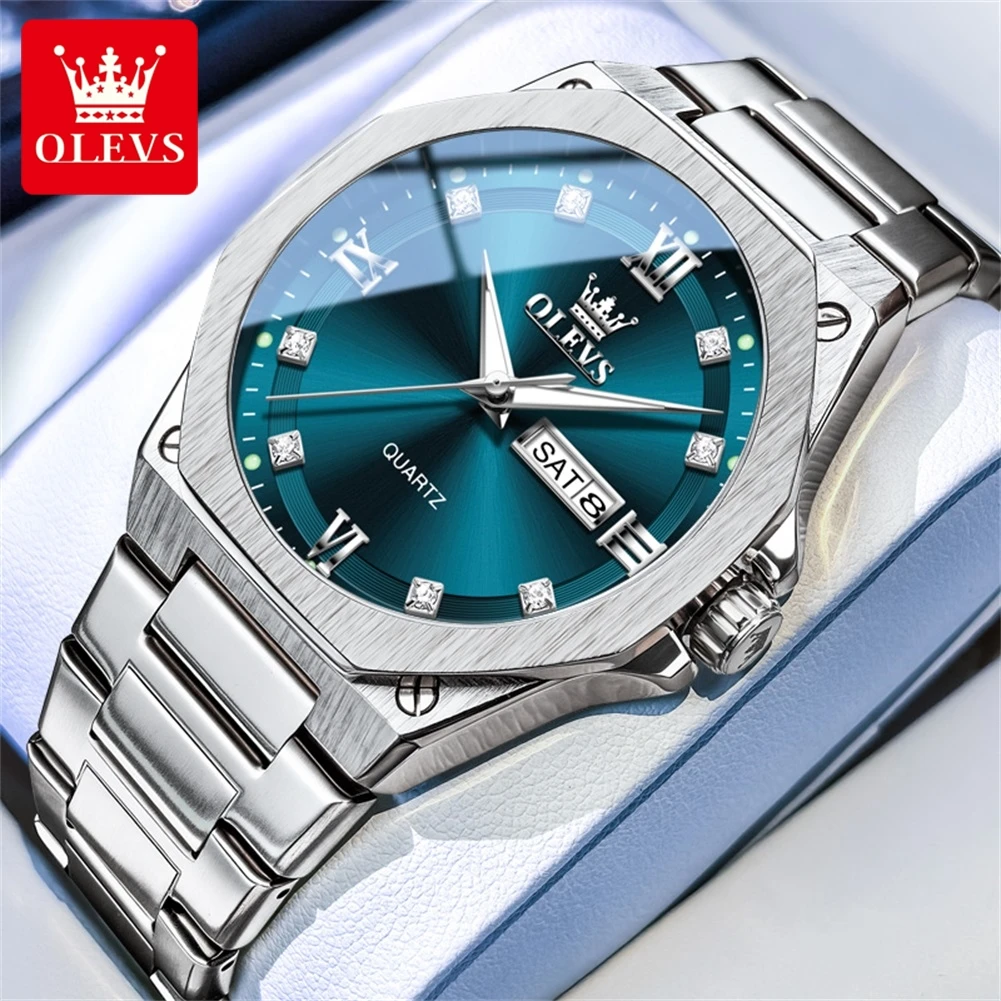 Montres OLEVS 3736 de luxe originales pour homme, montre sport à quartz, étanche, lumineuse, avec affichage de la date et du jour, coffret cadeau 2026