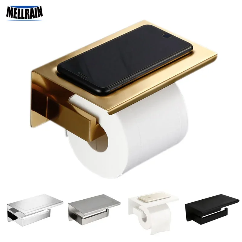 SUS304 brossé or avec étagère, accessoires de quincaillerie de salle de bain, couleur noir/Chrome/blanc