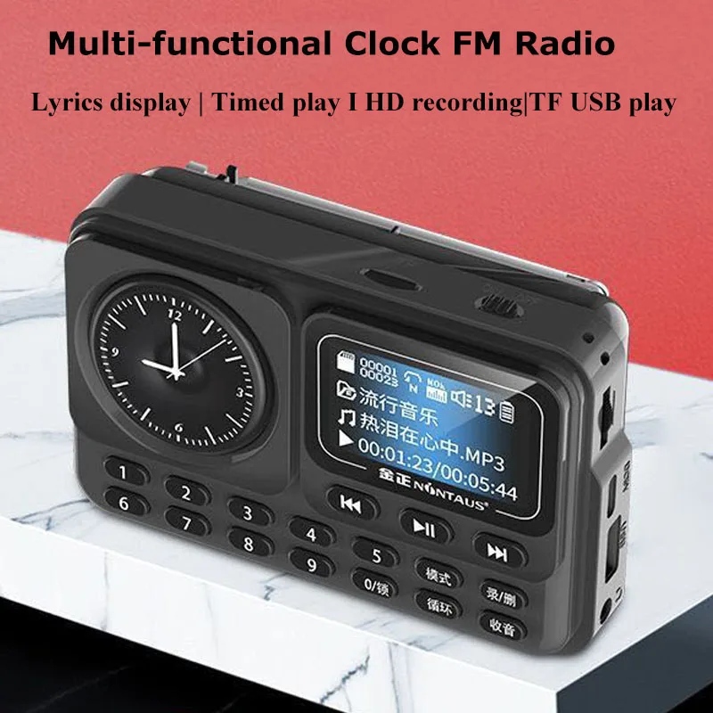 Récepteur radio portable avec horloge multifonctionnelle, radio FM, haut-parleur Bluetooth Hifi avec affichage des paroles LED, prise en charge HD statique