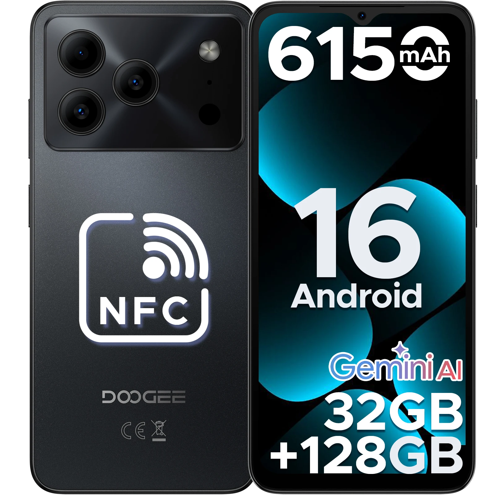 Smartphone DOOGEE Note56 Pro, Téléphone Portable Android 16, Écran HD+ 6,56'' 90Hz, 32Go RAM + 128Go ROM, Batterie Grande Capacité 6150mAh, Processeur Octa-Core T7225, NFC. Smartphone pas cher