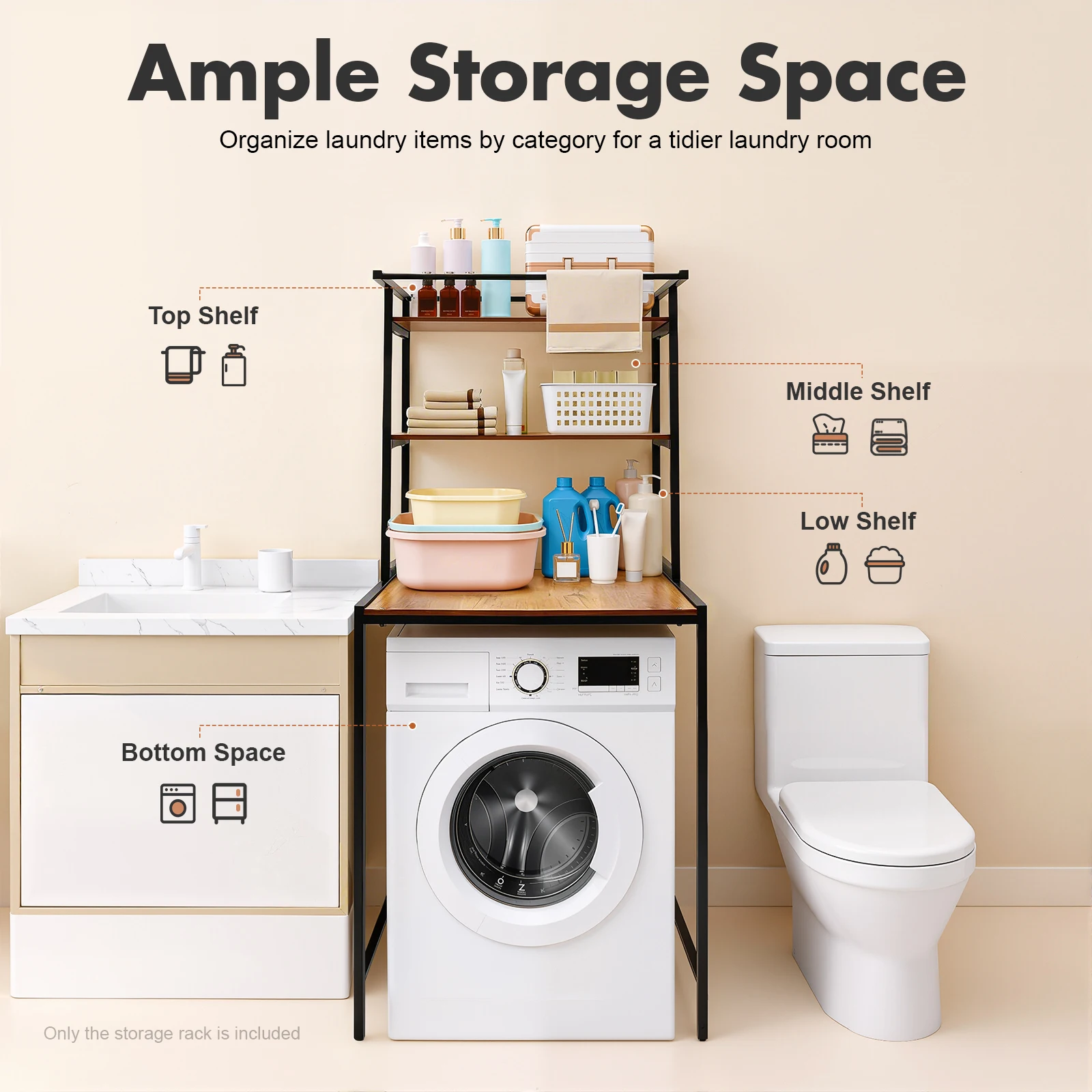 Étagère à 3 niveaux pour lave-linge et sèche-linge, Étagère pour lave-linge, Étagères pour lave-linge, Housses de protection, Grand espace de rangement