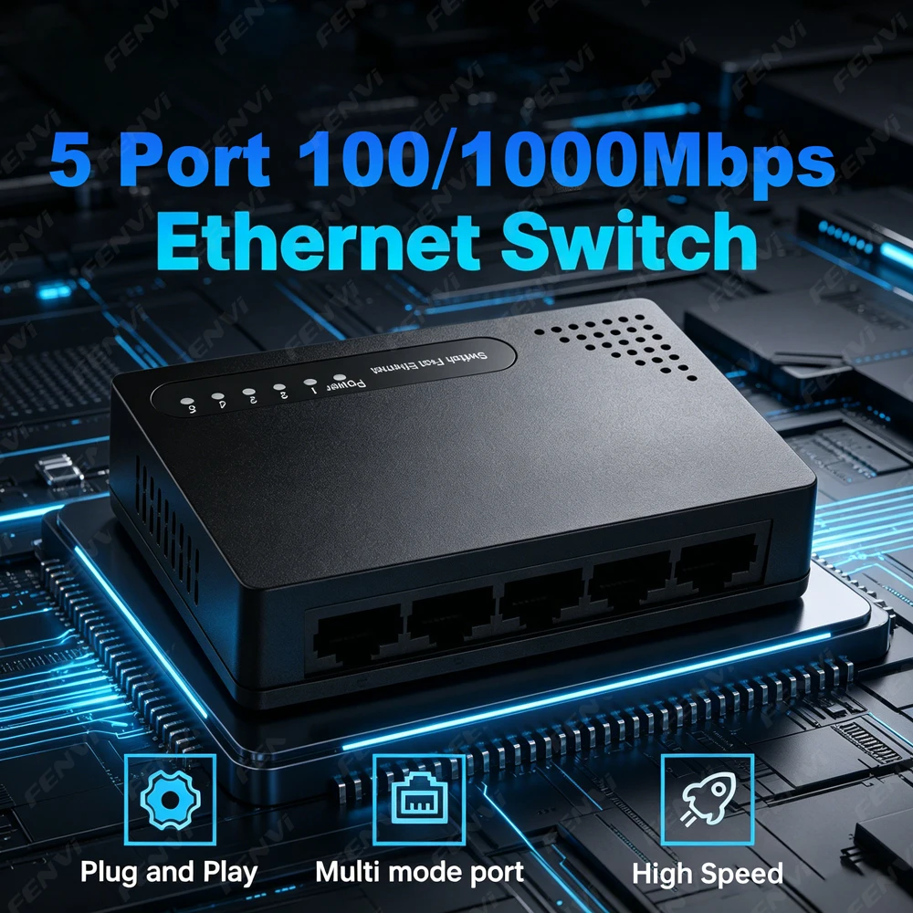 Switch Ethernet Gigabit 5 ports 10/100/1000 Mbps, Switch réseau de bureau 1 Gbps, Mini switch réseau Plug & Play, Hub LAN RJ45 pour la maison