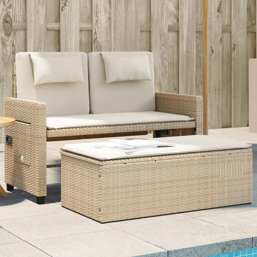 Banc de jardin inclinable avec coussins beiges, en résine tressée, 122x58x83 cm, banc de jardin pour cour et jardin, plusieurs couleurs disponibles
