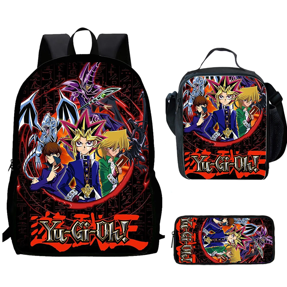 Ensemble de 3 sacs à dos d'école pour enfants Y-Yu Gi Oh, avec sacs à déjeuner et sacs à crayons, sacs d'école pour garçons et filles, meilleur cadeau