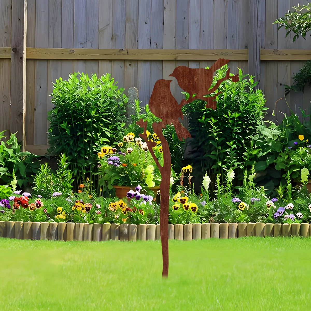 1 panneau de jardin en métal en forme d'oiseau rouillé - Décoration extérieure résistante à la rouille, pièces d'art de jardin de style naturel de 30,0 cm, design d'oiseau exquis, adapté aux jardins,