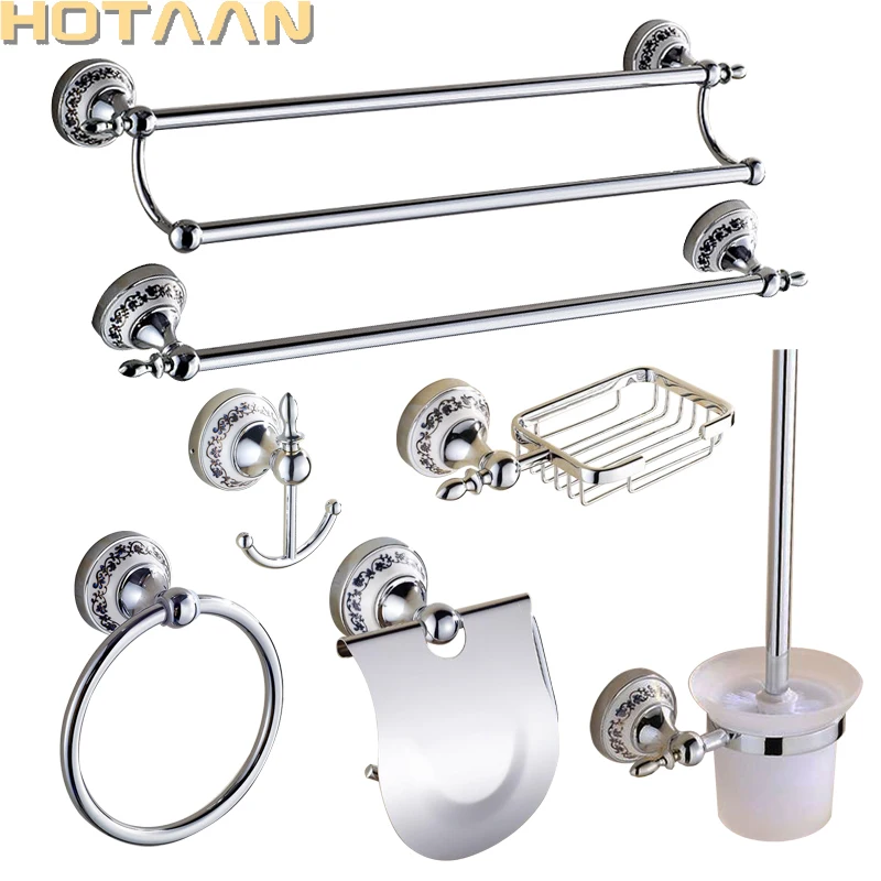 Ensemble d'accessoires muraux en acier inoxydable et céramique, porte-brosse de toilette chromé, quincaillerie de bain, serviette de luxe T1