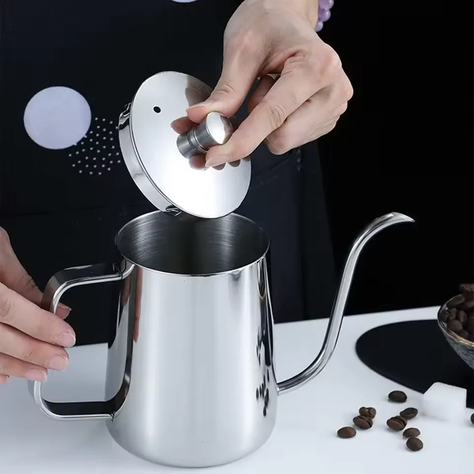 Stainless Steel Coffee Pot Handmade Coffee Brewing Pot Goose Neck Long Spout Ear Hanging Pot Coffee Utensils Household Teapot