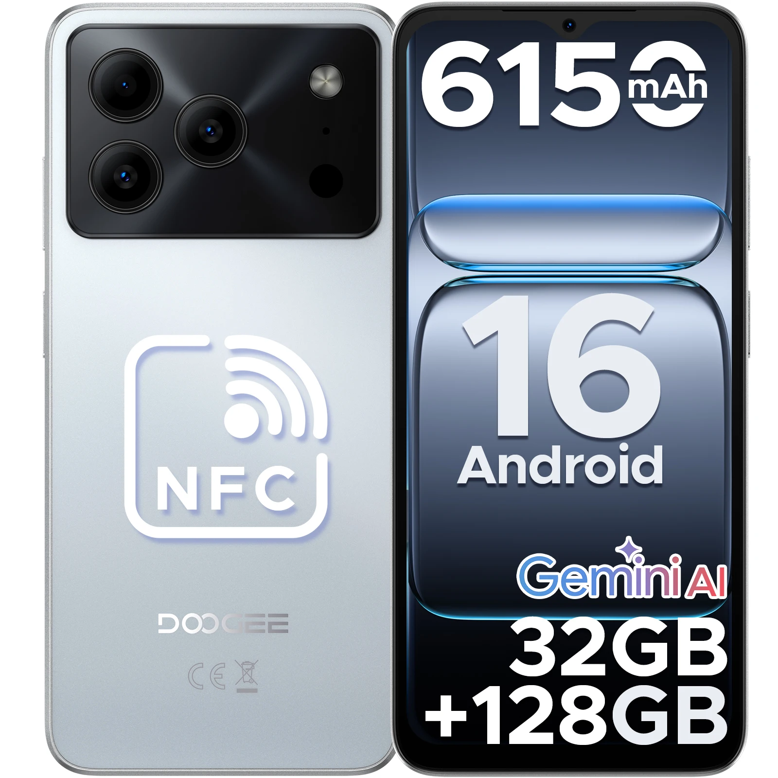 DOOGEE Note 56 Pro Smartphone 32GB+128GB Android 16 Phone 6150mAh Battery 6.56'' 90Hz Screen 13MP+8MP Widevine L1 NFC Cell Phone