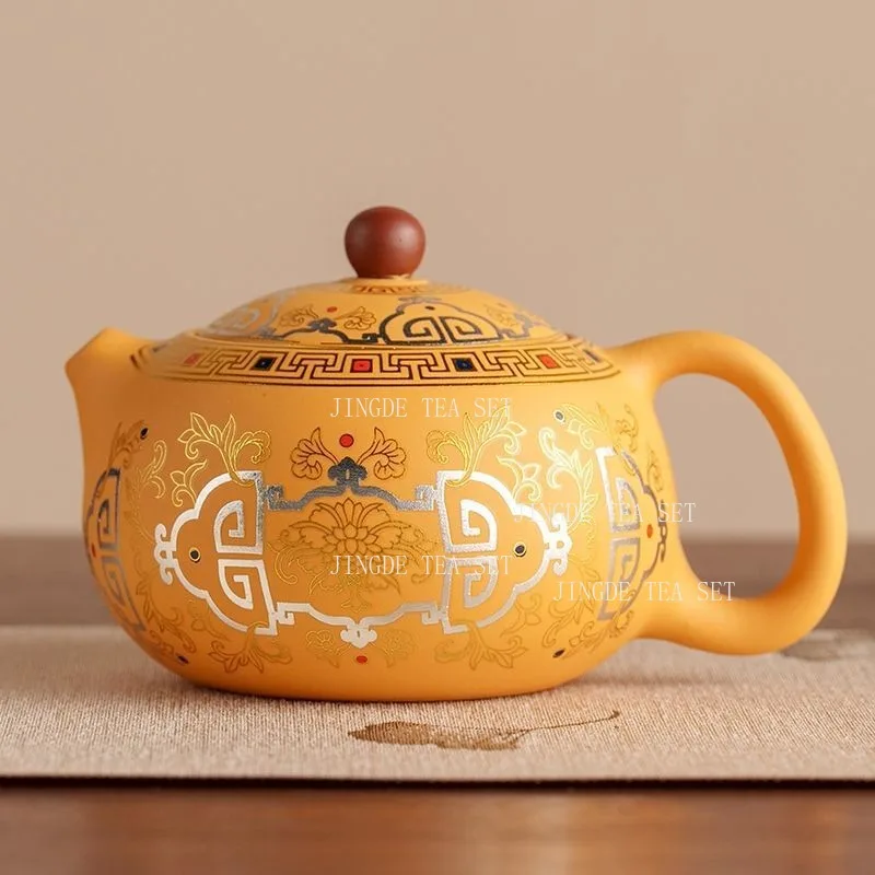 Golden Section Clay Teapot Household Zisha Xishi Teapot Chinese Style Large Capacity Teapot Painting Silver Kung Fu Tea Set