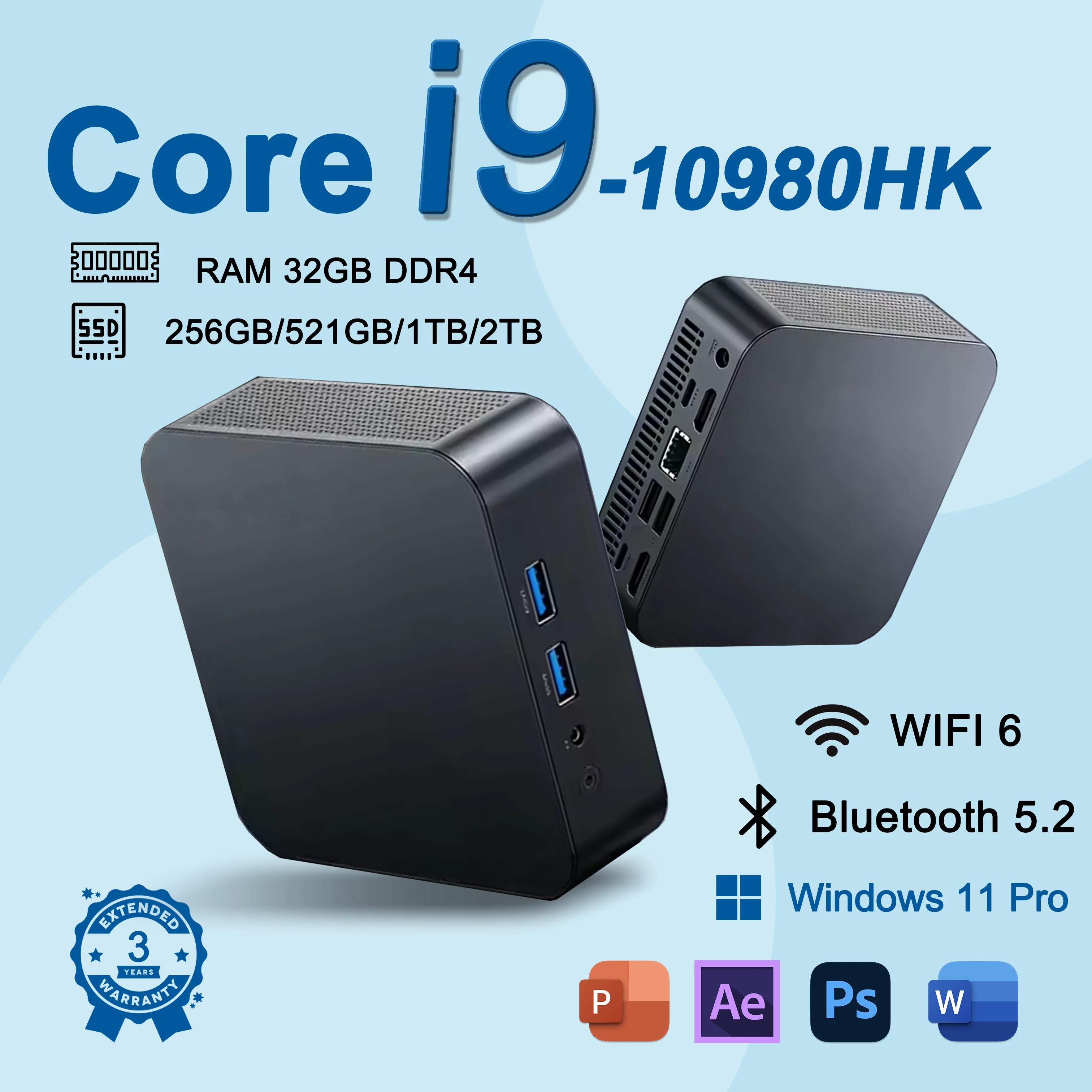 Portable New Windows 11MINI PC Intel Core i9 10980HK MINI PC 16GB 32GB DDR4 2048GB SSD WIFI 6 BT5.2 Gaming MINI PC
