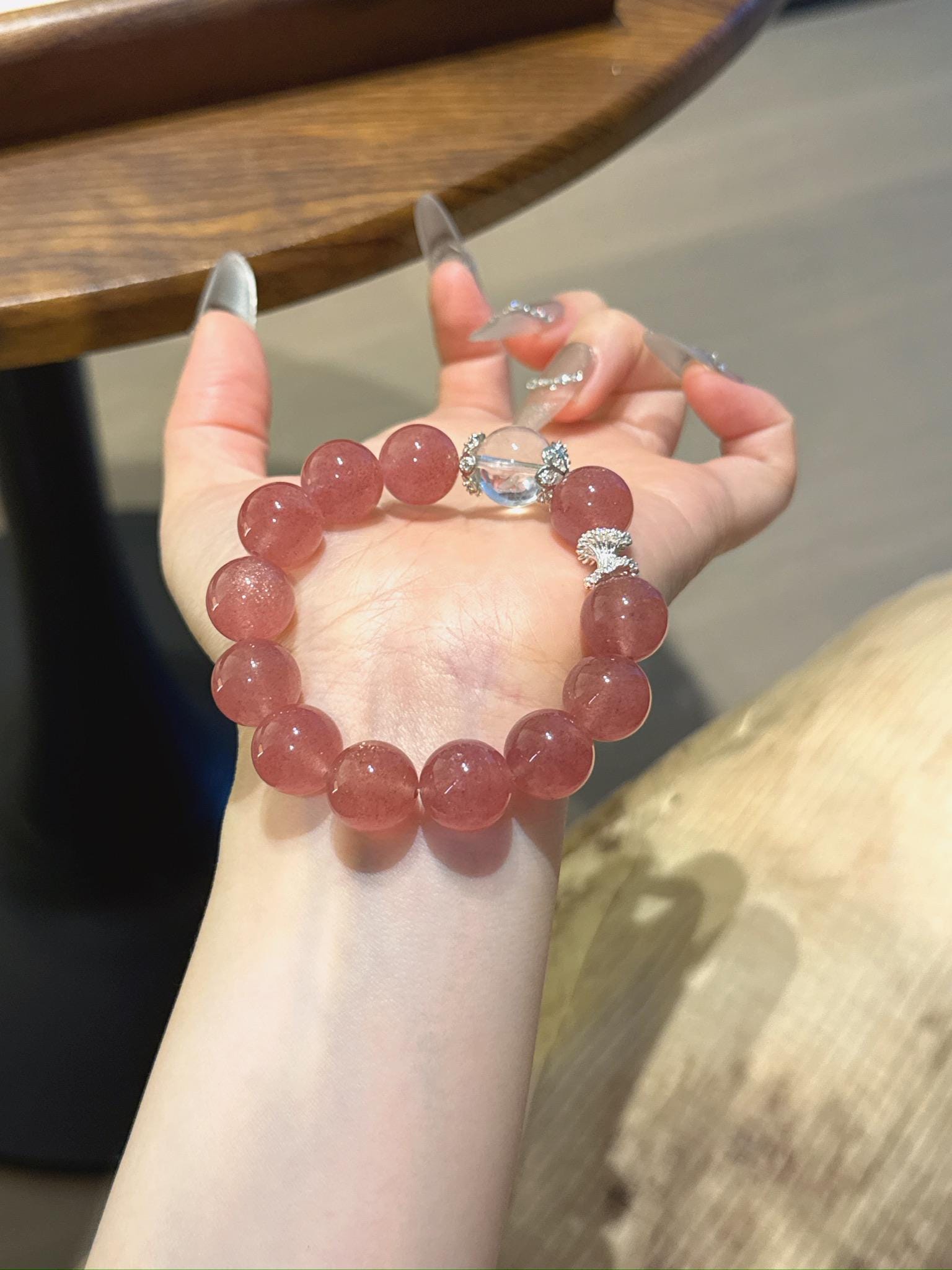 Bracciale con quarzo fragola e quarzo trasparente, bracciale con cristalli rosa, gioiello per attirare l'amore, bracciale curativo femminile, regalo p
