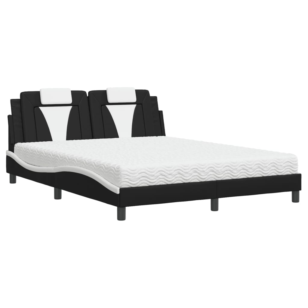 vidaXL Bett "Viana" mit Matratze Schwarz und Weiß 160x200 cm Kunstleder Image