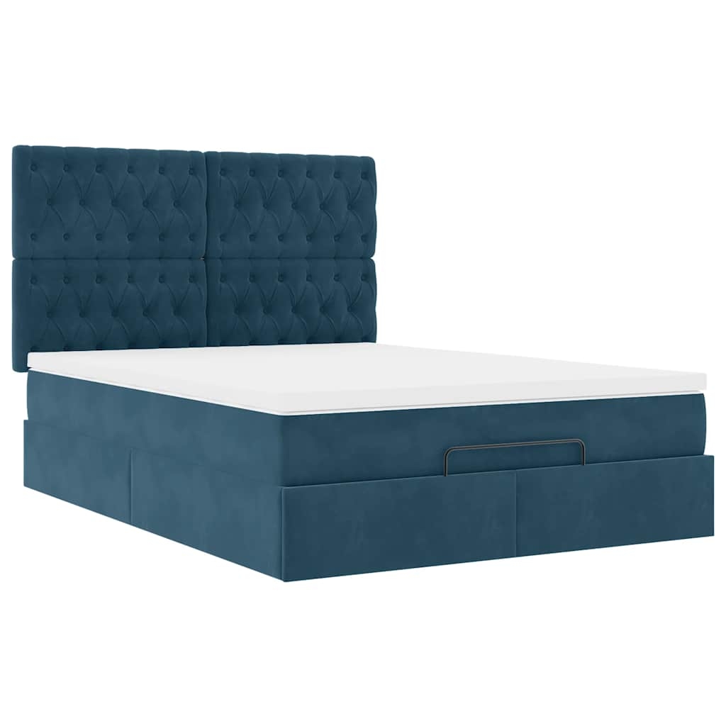 vidaXL Ottoman-Bett mit Matratzen Dunkelblau 140x190 cm Samt Image