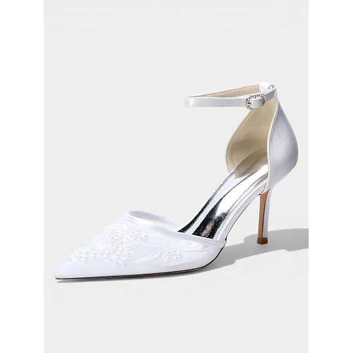 Marineblaue, bestickte Stiletto-Pumps für Damen – elegante Cocktail-Schuhe mit Knöchelriemen Image