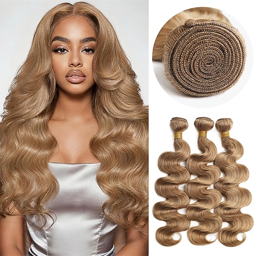 3 Bündel Echthaar-Weave, 27# hellbraunes Haar, 18-20 Zoll, Body Wave, Echthaar-Extensions Image