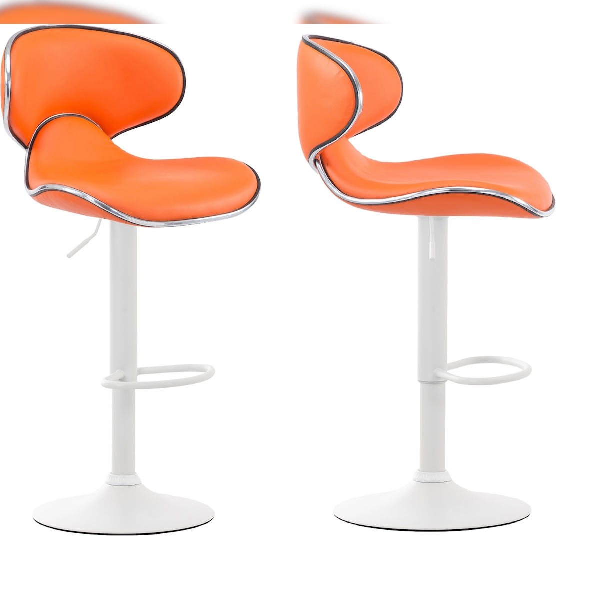 Décoshop26 - Set aus 2 modernen Barhockern mit mattweißen Metallbeinen und orangefarbenen Kunststoffsitzen 10_0000353 Image