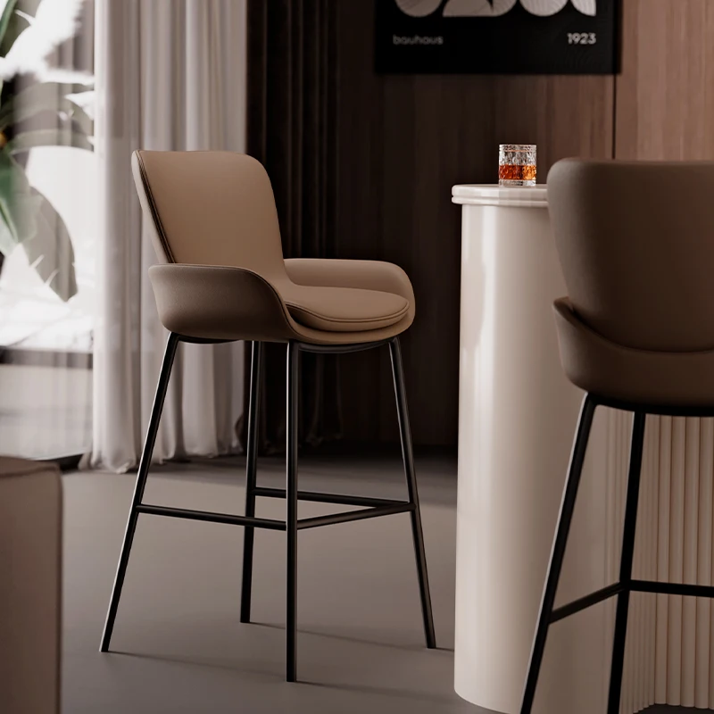 Entspannende Arm-Barstühle, graues Leder, Restaurant-Design, Barstühle, minimalistisch, ergonomisch, Sillas Para Comedor, einzigartige Möbel