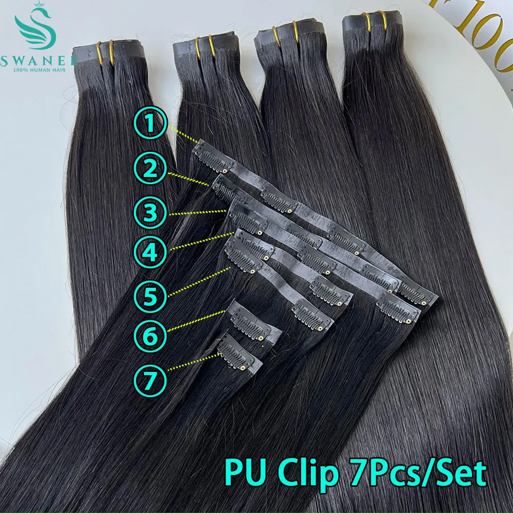 SWANEE Clip-in-Haarverlängerung, 100 % Remy-Echthaar, natürliches Schwarz, 100 Gramm, Clip-On-Haarteil, voller Kopf, 40,6–66 cm, für Salon Supp Image