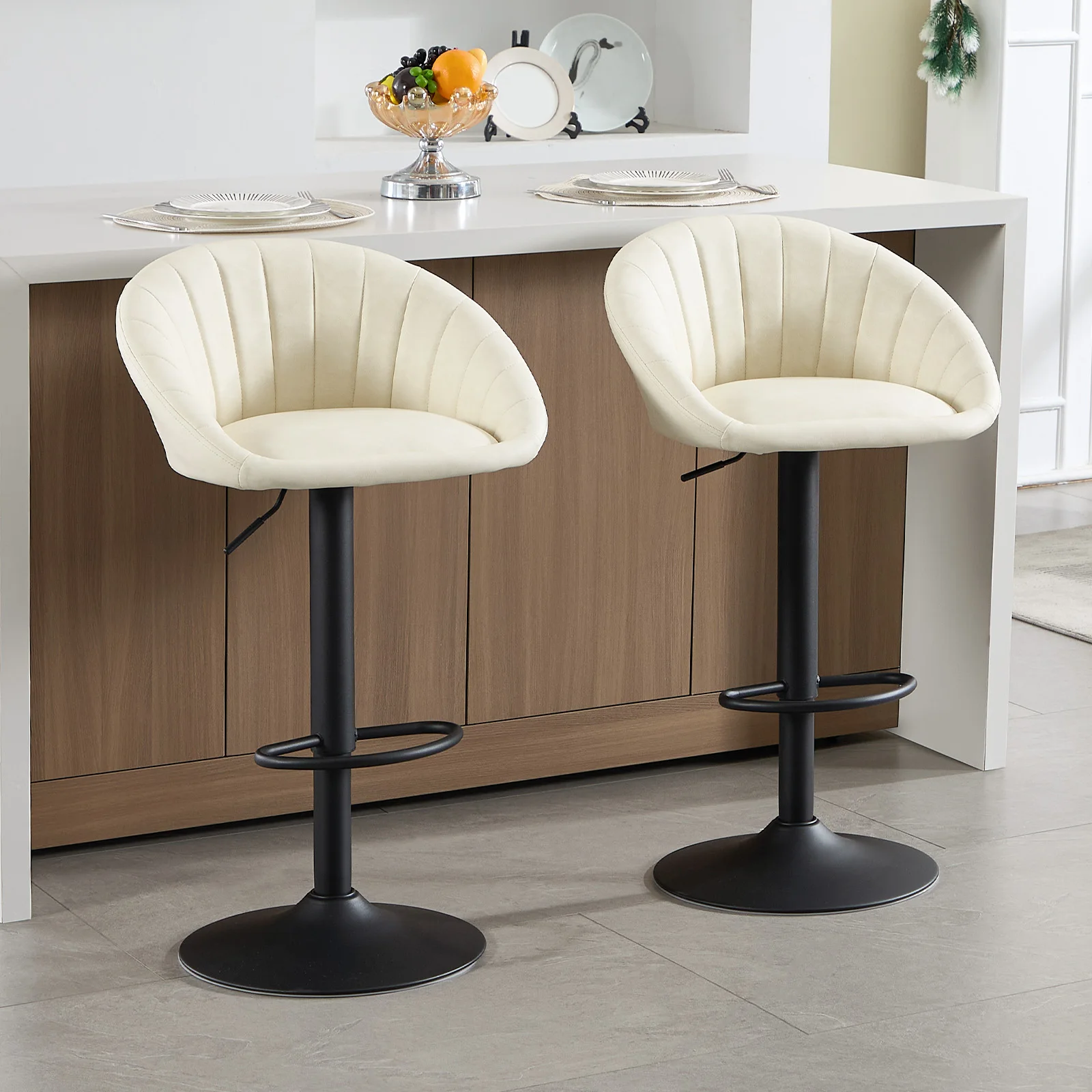 WOLTU 2 Stück/Set höhenverstellbare Barhocker aus Samt/Kunstleder, Küchenhocker, 360° drehbar, ergonomischer Barstuhl mit Rückenlehne