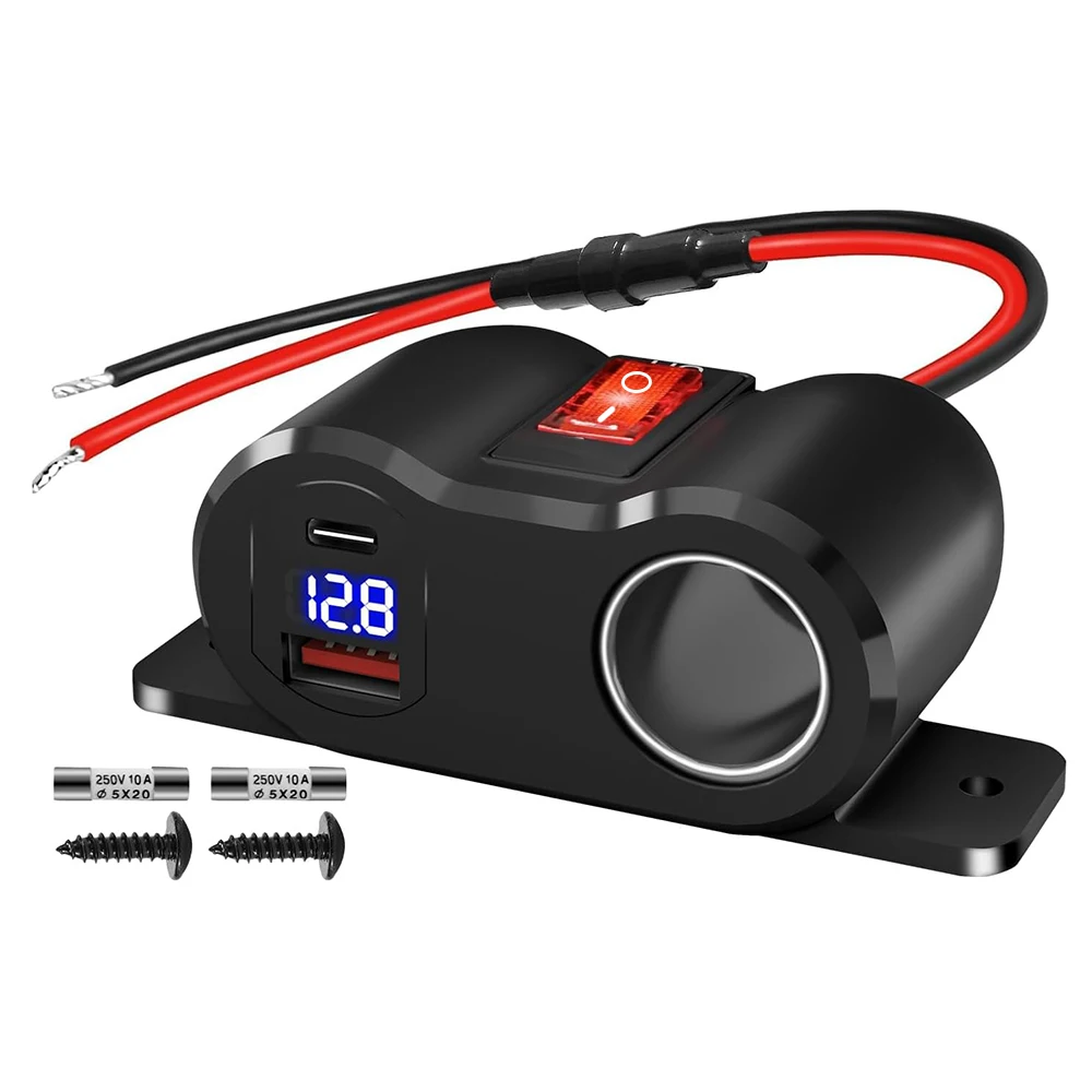 12/24V QC3.0 & PD3.0 Steckdose Zigarettenanzünder Splitter mit Voltmeter USB Autoladegerät Netzteil für Auto Marine Truck Image
