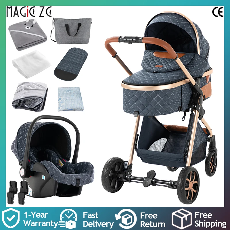3-in-1-Kinderwagen, Kinderwagen und Baby-Reisesystem mit weichem Kissen für Neugeborene, faltbarem Design und glatten rollenden Rädern Image