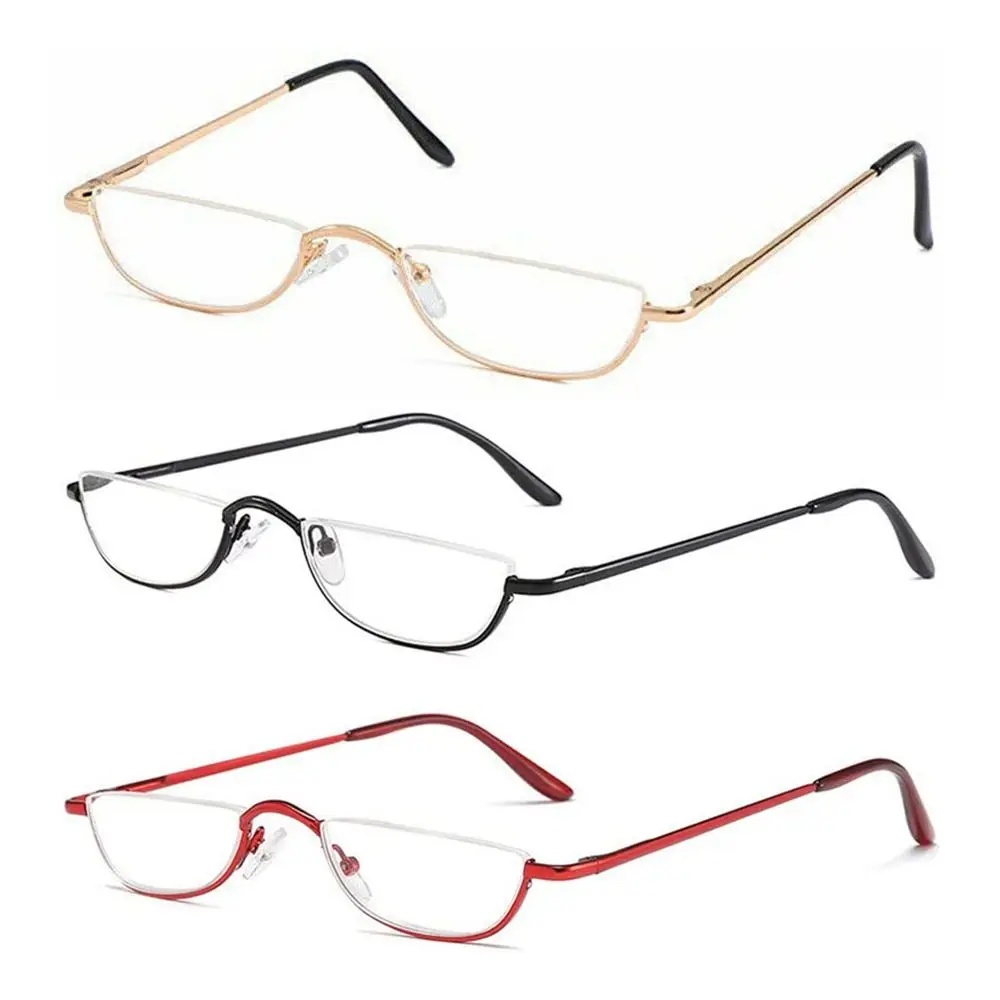 Retro Lesebrille hoch auflösende Metall feder scharniere Halbmond halb randlose Leser optisches Spektakel kleine Rahmen brille Image