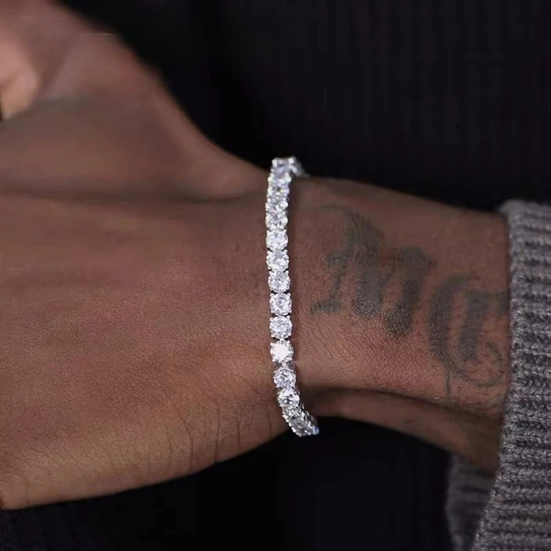 Tennis-Armband aus 925er-Sterlingsilber, 2/4 mm, Zirkonia, für Damen und Herren, Kristallkette an der Hand, Hip-Hop-Streetwear-Schmuck