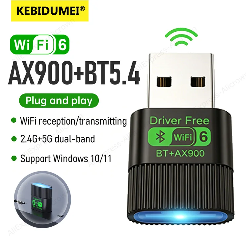KEBIDUMEI 2IN1 WIFI6 AX900 USB WiFi-Netzwerkkarte Bluetooth 5.4 Wireless Adapter Dual Band 2,4/5 GHz 900 Mbit/s Empfänger für Win10/11 Image
