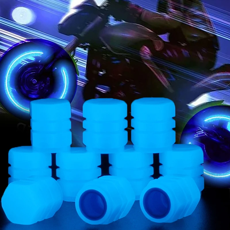 10 Stücke Leuchtende Ventilkappen Blau Nacht Leuchtende Auto Motorrad Fahrrad Rad Reifen Reifen Nabe Leuchtende Ventilschaftkappen Dekore Image