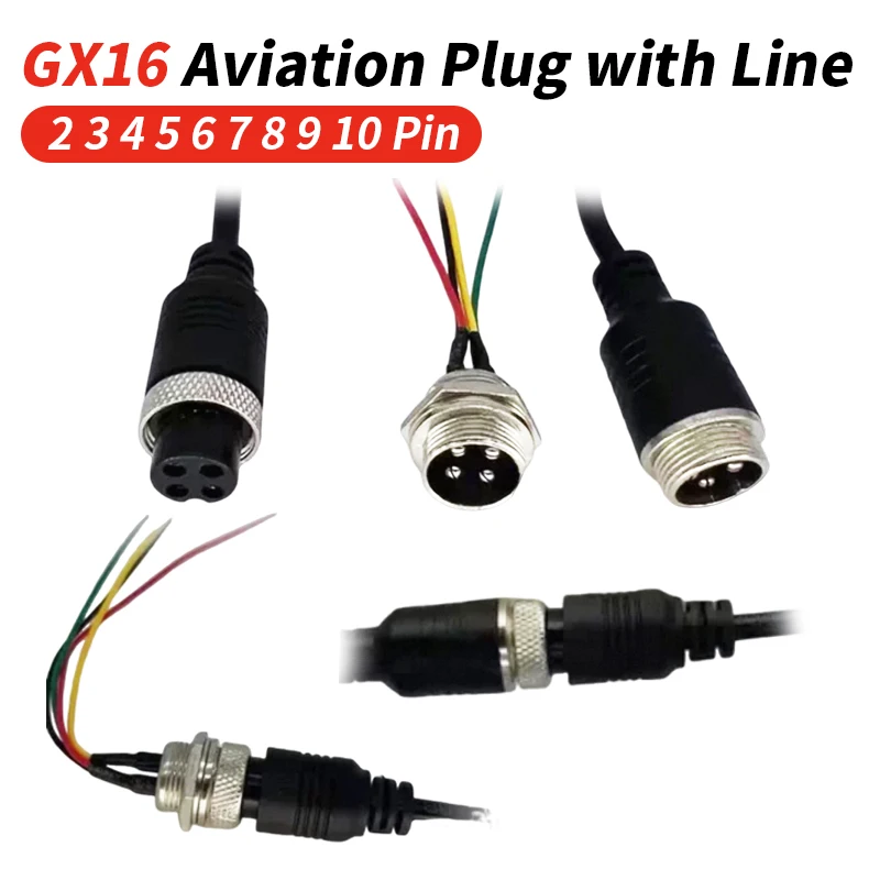 16MM GX16 Stecker-Buchse Verlängerungskabel 2 3 4 5 7 8 9 10 Pin Luftfahrtstecker Doppelkopf Wasserdichtes Kabel 6-polig Image