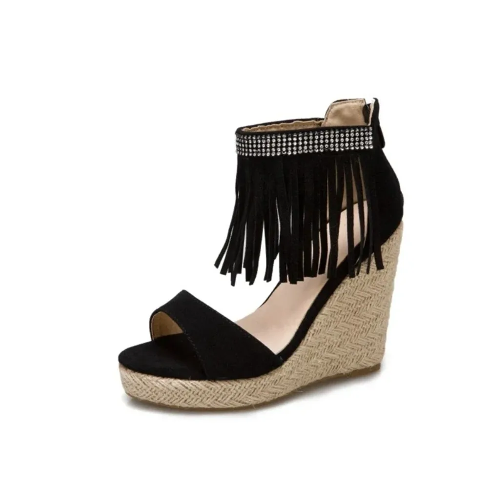 Frauen Sandalen Neue Ankunft Mode Quasten Keile High Heels Offene spitze Zurück ZipperLadies Plattform Schuhe Plus Größe 48, 49 50, 33-3