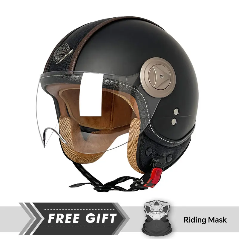 Open Face Motorradhelm Bequemer 3/4 Open Face Helm Vintage Offene Helme Für Männer Frauen Sicherheit Reiten Casco Para Moto Image