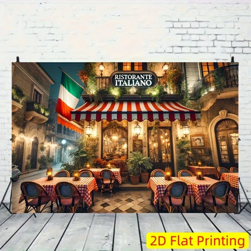 1 Stück 2 flaches Banner, italienisches Restaurantbanner – lebendige quadratische Szene, keine Stromversorgung erforderlich Image