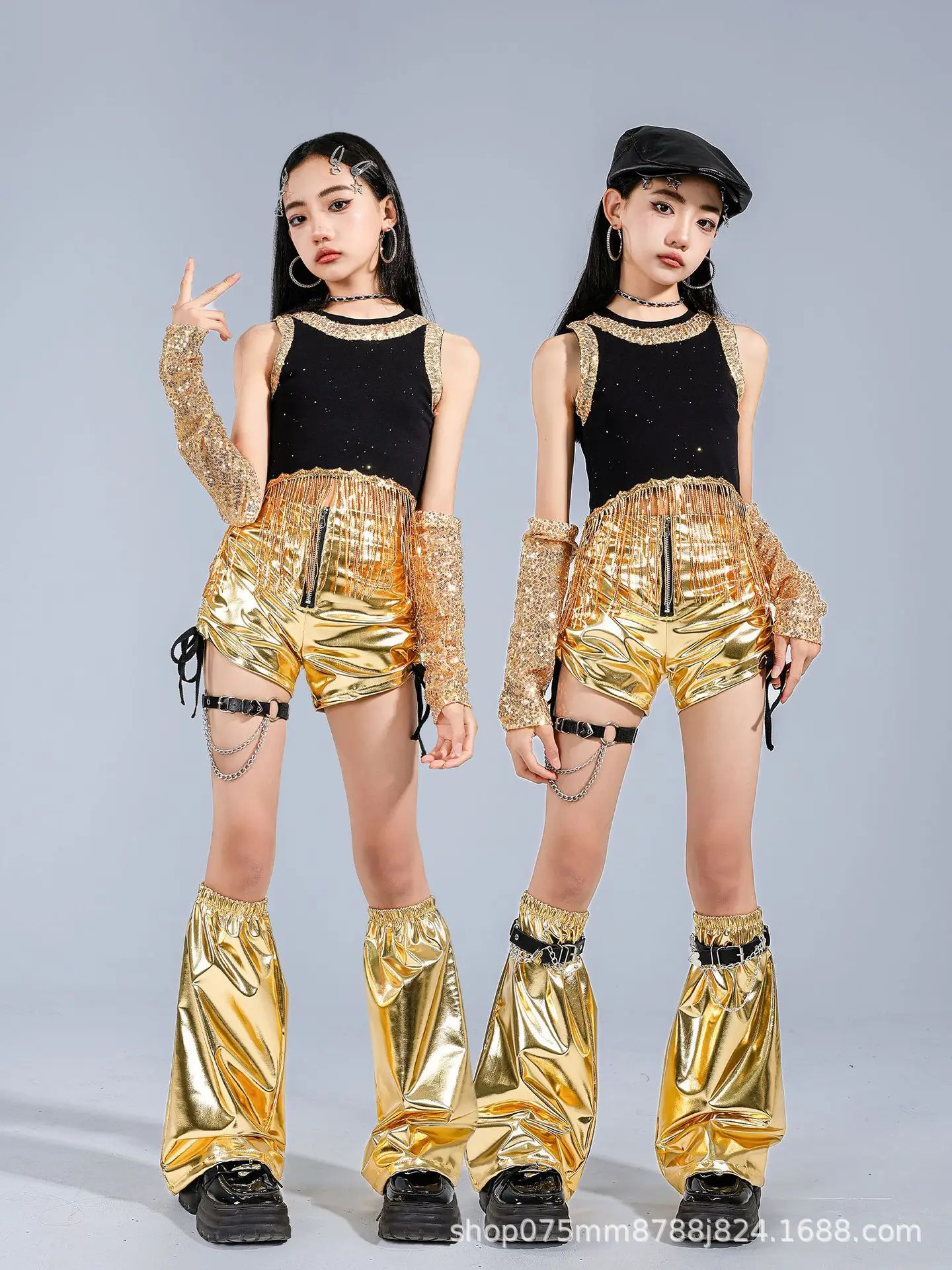 Mädchen Hip-Hop Gold Glänzendes Crop-Top Street Dance Shorts Kinder K-Pop Jazz Kleidungssets Kinder Teenager Mädchen Gruppen Streetwear Kostüme