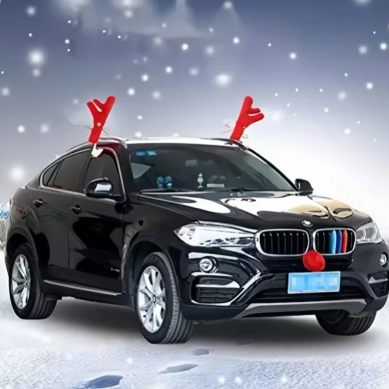 Kreatives Rentiergeweih-Auto-Ornament-Set, stilvolle Weihnachtsdekoration für Autos, LKWs und Weihnachtsfeier, Geschenkauswahl Image