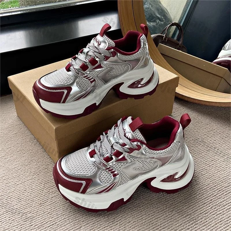 Modische klobige Damen-Turnschuhe, rutschfest, leicht, für den Außenbereich, lässig, Sportschuhe, 2026, neue atmungsaktive Mesh-vulkanisierte Schuhe Image
