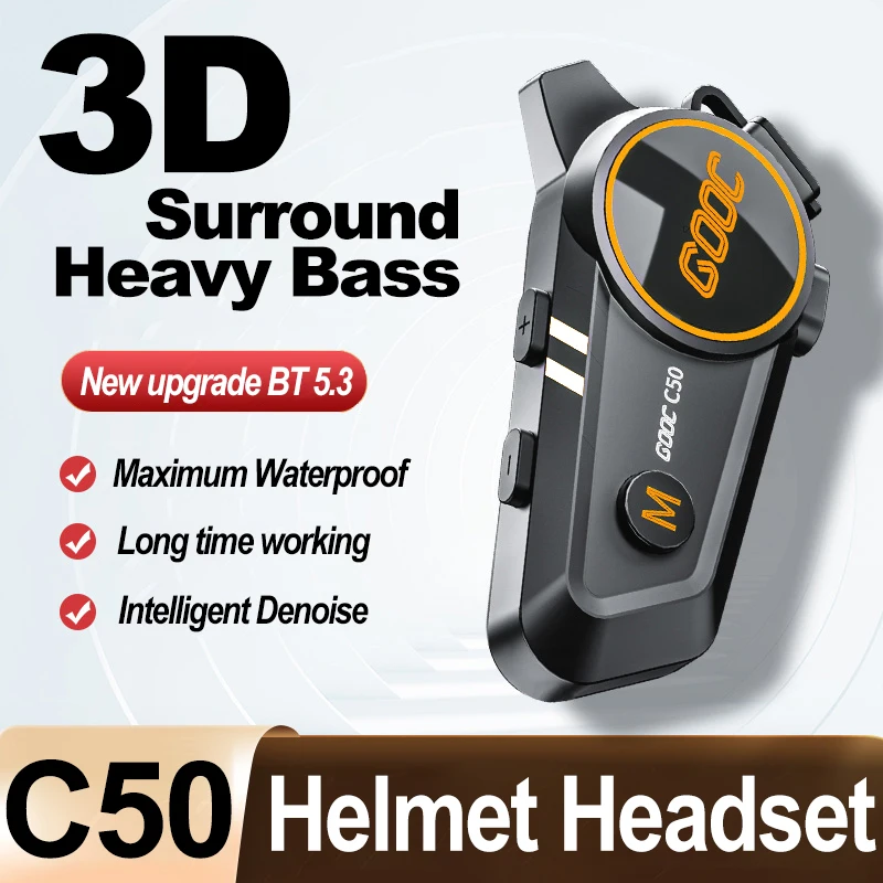 3D-Surround Heavy-Bass Motorradhelm-Headset Stereo Bluetooth Freisprecheinrichtung IPX7 Wasserdicht Mit Dreifarbigem Ambientelicht Image