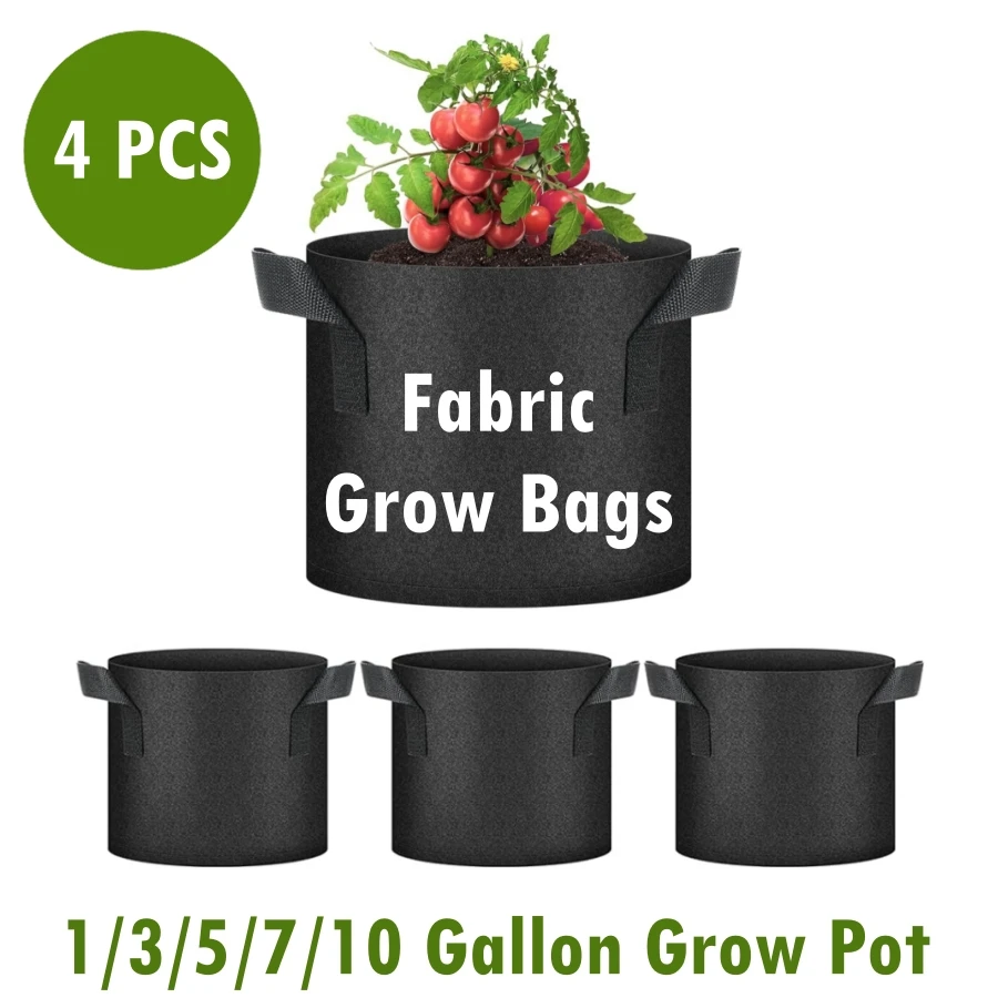 1/3/5/7/10 Gallonen Schwarz Stoff Garten Pflanzen Wachsen Taschen Tragbare Gemüse Blumentopf Pflanzer DIY Kartoffel Garten Topf Pflanzer 4PCS Image