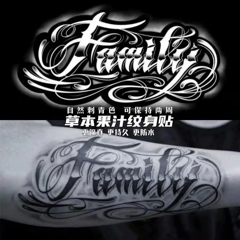 Familie Brief Tattoo Aufkleber Dauerhafte Fake Tattoo für Frau Mann Arm Temporäre Tattoo Punk Kunst Faux Tattoos Wasserdicht Tatuajes Image