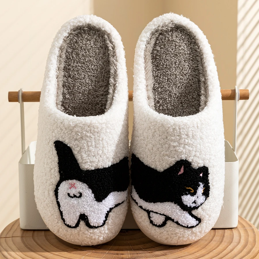 Kinderhausschuhe mit Niedlichem Katzendesign für Innenräume, Warme Winter-Eltern-Kind-Schuhe, Bequeme Freizeit-Geschenk-Hausschuhe