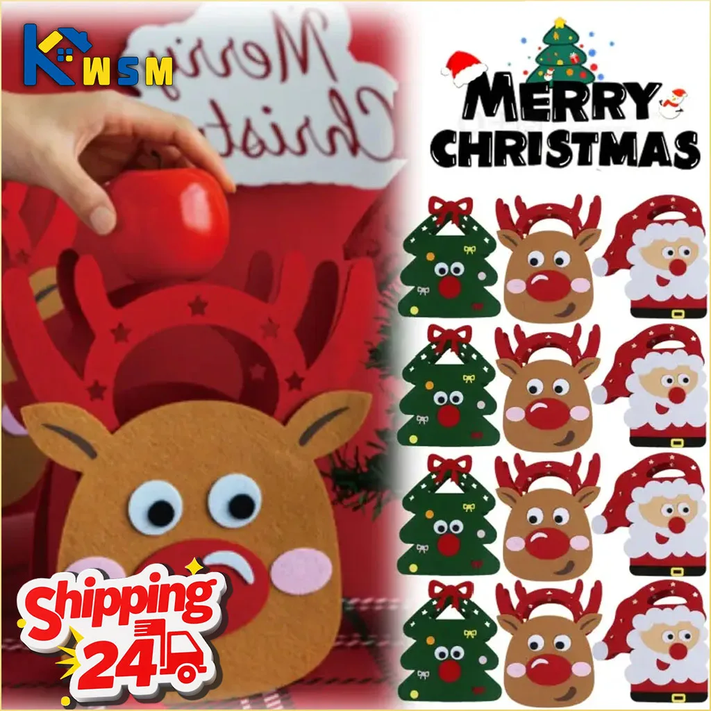1–10 Stück Weihnachts-Geschenktüten aus Filz, wiederverwendbare Aufbewahrung für Süßigkeiten, Snacks und Partygeschenke, ideale festliche Heimdekoration Image