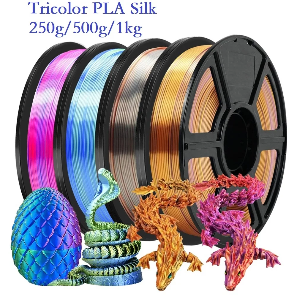 Tricolor Filament Seide PLA 1,75 mm 1 kg 500 g 250 g FDM 3D-Druckermaterial PLA Mehrfarbiges Filament Dreifach Rot Blau Grün Hohe Geschwindigkeit Image