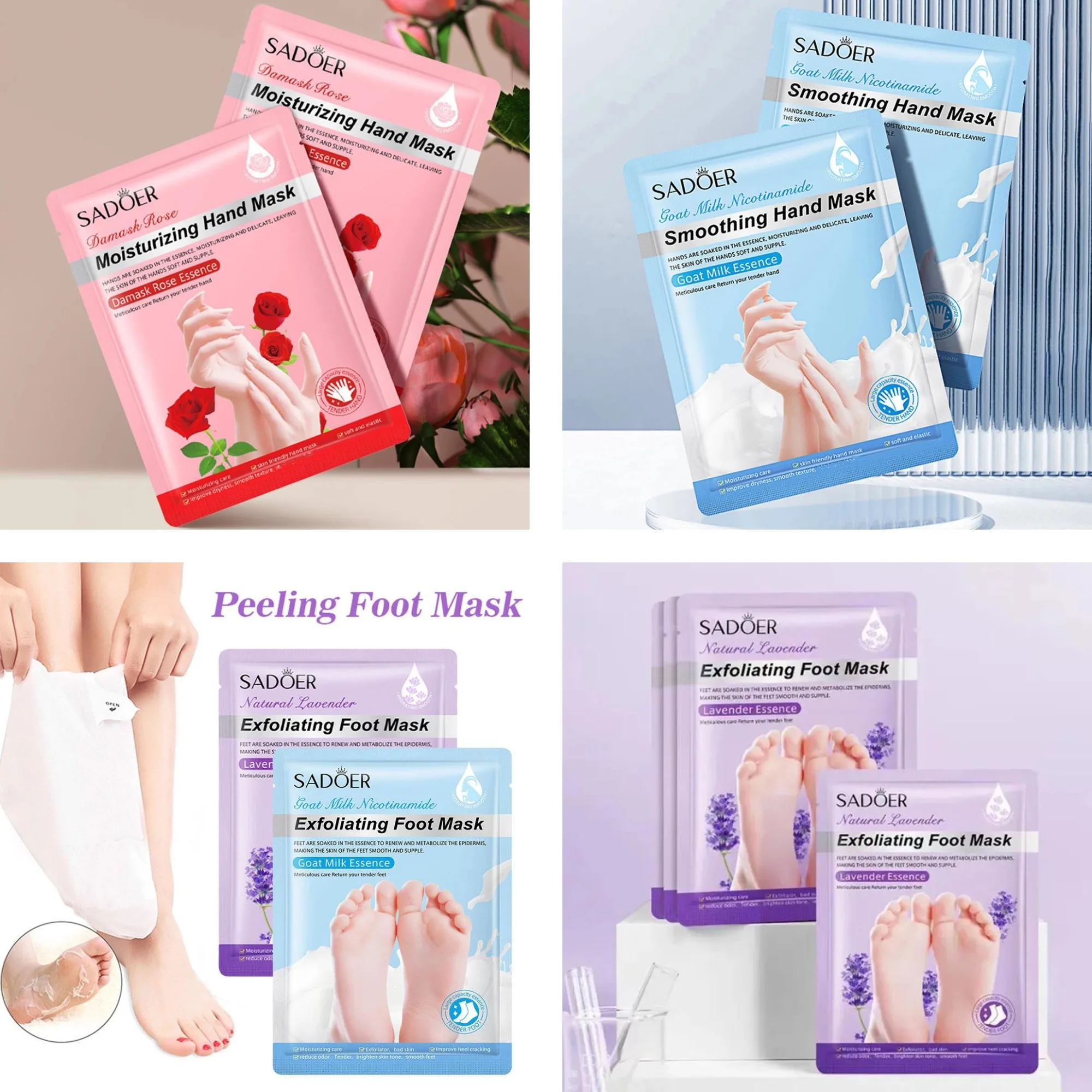 1 Stück SADOER Niacinamid Hand-/Fußmaske Natürliches Peeling gegen Hornhaut Trockene Haut Feuchtigkeitsspendende Hand-/Fußmaske Exfolierende Sanfte Pflege Image