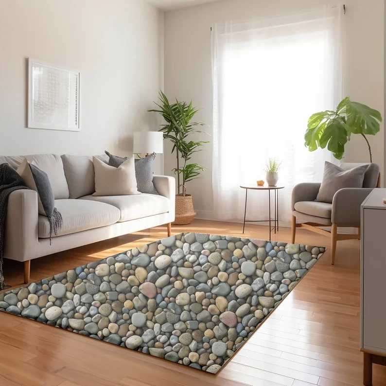River Rock Area Teppiche – modernes Bio-Grau-Dekor – Natur-Dekor – Rock-Liebhaber-Geschenk – einzigartiges Geschenk – Stein-Wohnzimmerteppich – Schlafzimmerteppich Image