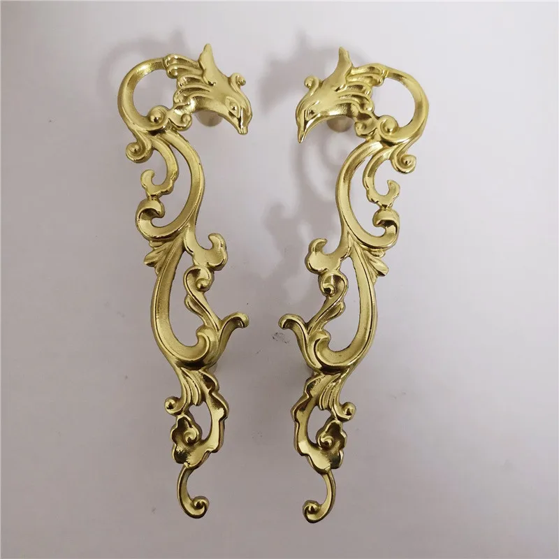 1 Stück langer geheimnisvoller Vogel Messinggriff reines Kupfer Schubladenschrank Türknauf Diy Gold Möbelgriffe Griffe Image
