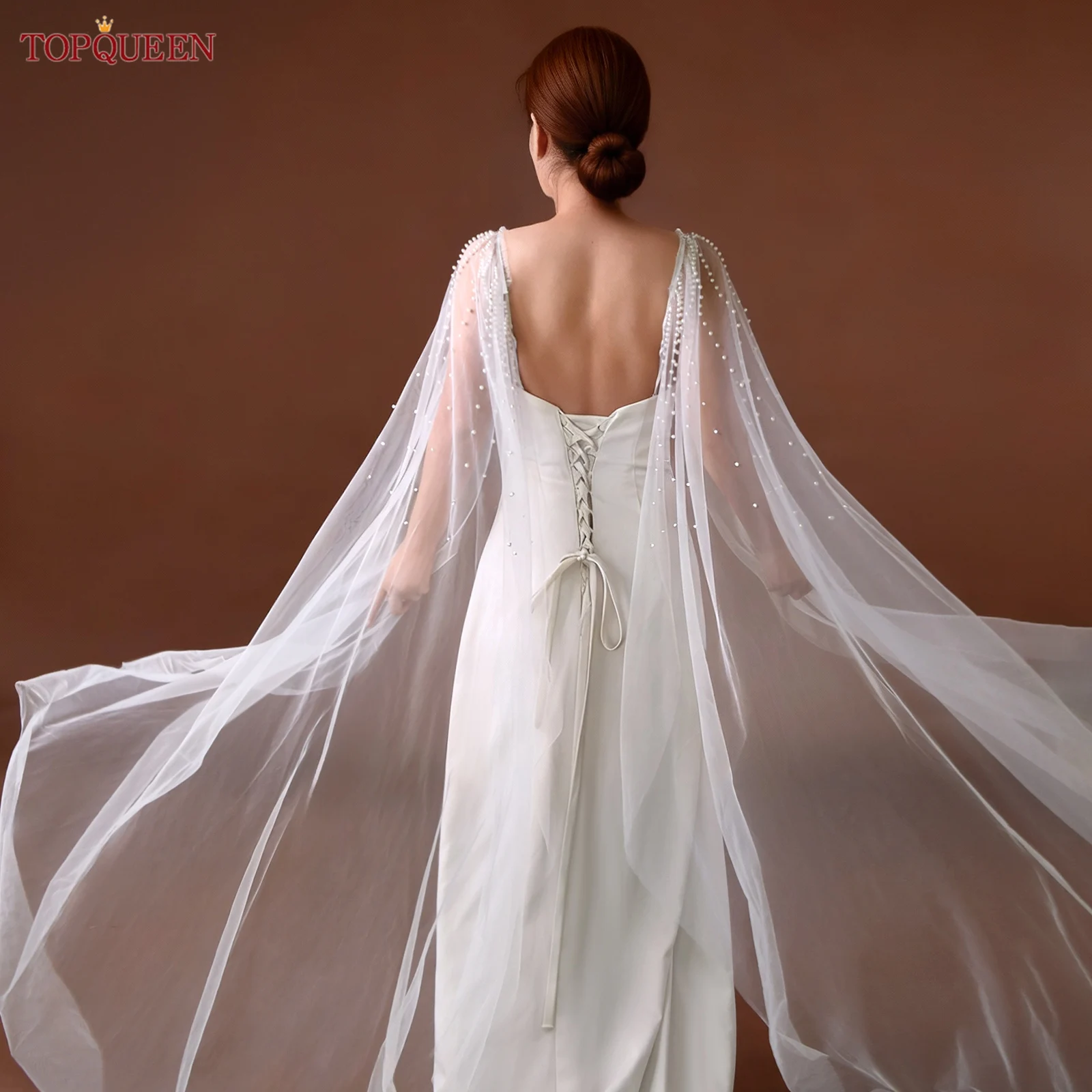 TOPQUEEN Braut Luxus Perle Schal Weichen Tüll Party Kleid Diy Jacke Abnehmbare Hochzeit Kleid Bolero Anpassbare Vg123 Image